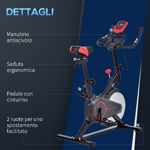HOMCOM-Cyclette-per-Allenamento-Aerobico-con-Display-LCD-Resistenza-Regolabile-Voltano-6-kg-Nero-e-Rosso
