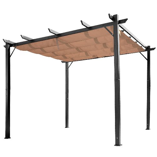 Outsunny-Gazebo-Pergola-da-Giardino-3x4m-con-Telo-in-Poliestere-e-Struttura-in-Alluminio-Grigio-e-Marrone