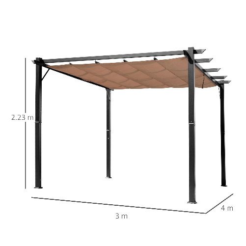 Outsunny-Gazebo-Pergola-da-Giardino-3x4m-con-Telo-in-Poliestere-e-Struttura-in-Alluminio-Grigio-e-Marrone