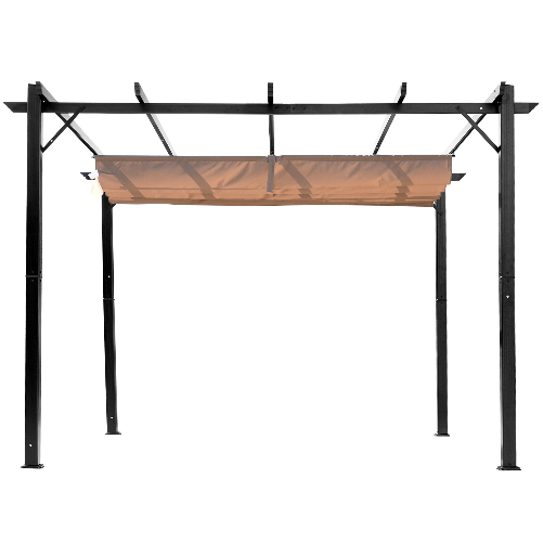 Outsunny-Gazebo-Pergola-da-Giardino-3x4m-con-Telo-in-Poliestere-e-Struttura-in-Alluminio-Grigio-e-Marrone