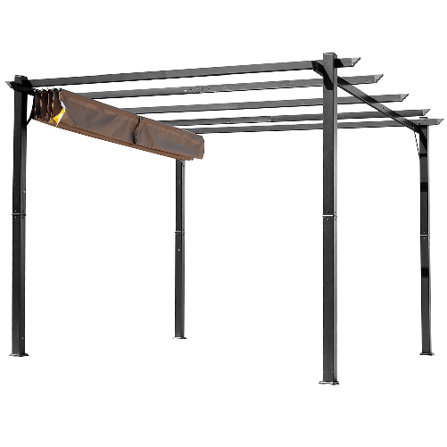 Outsunny-Gazebo-Pergola-da-Giardino-3x4m-con-Telo-in-Poliestere-e-Struttura-in-Alluminio-Grigio-e-Marrone