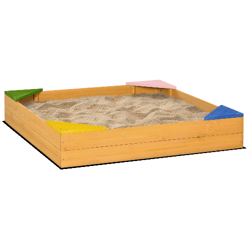 Outsunny-Sabbiera-per-Bambini-da-4-Posti-in-Legno-di-Abete-con-Design-senza-Fondo-109x109x19-8-cm
