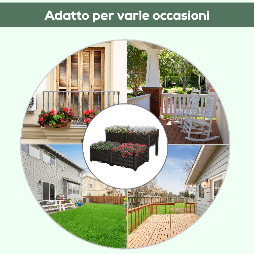 Outsunny-Set-4-Pezzi-Fioriere-da-Esterno-Autoirriganti-Rialzate-Letto-da-Giardino-Rialzato-per-Fiori-Effetto-Rattan-in-PP-Marrone