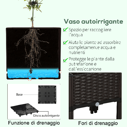 Outsunny-Set-4-Pezzi-Fioriere-da-Esterno-Autoirriganti-Rialzate-Letto-da-Giardino-Rialzato-per-Fiori-Effetto-Rattan-in-PP-Marrone