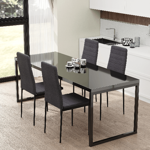 HOMCOM-Set-4-Sedie-Imbottite-per-Soggiorno-o-Sala-da-Pranzo-Sedie-da-Cucina-Moderne-in-Metallo-e-Tessuto-Grigio