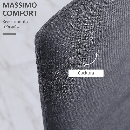 HOMCOM-Set-4-Sedie-Imbottite-per-Soggiorno-o-Sala-da-Pranzo-Sedie-da-Cucina-Moderne-in-Metallo-e-Tessuto-Grigio