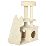 PawHut Albero Tiragraffi per Gatti con Tappetino e Pali in Sisal, Casetta Sfoderabile e Lettino, 60x30x83cm, Beige