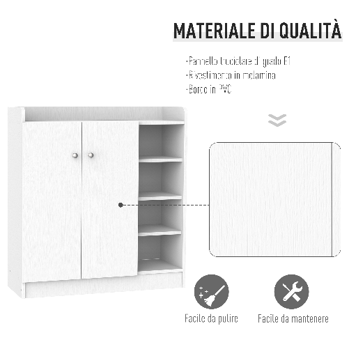HOMCOM-Armadio-Scarpiera-Bianca-Salvaspazio-e-Moderna-in-Legno-per-12-Paia-di-Scarpe-4-Ripiani-Aperti-83-x-30-x-90cm-Bianca