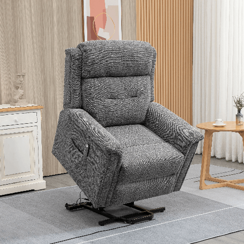 HOMCOM-Poltrona-Relax-Alzapersona-Reclinabile-con-Poggiapiedi-Rivestimento-in-Tessuto-Grigio