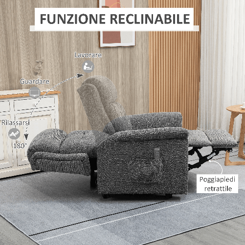 HOMCOM-Poltrona-Relax-Alzapersona-Reclinabile-con-Poggiapiedi-Rivestimento-in-Tessuto-Grigio