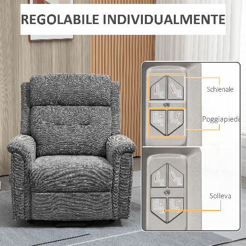 HOMCOM-Poltrona-Relax-Alzapersona-Reclinabile-con-Poggiapiedi-Rivestimento-in-Tessuto-Grigio