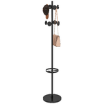 HOMCOM-Appendiabiti-da-Terra-con-Portaombrelli-e-8-Ganci-a-Disco-in-Metallo--34-x-177cm-Nero