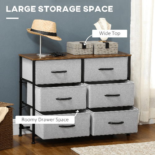 HOMCOM-Cassettiera-6-Cassetti-in-Tessuto-Rimovibili-in-Legno-e-Acciaio-Stile-Industriale-80x30x62-5cm