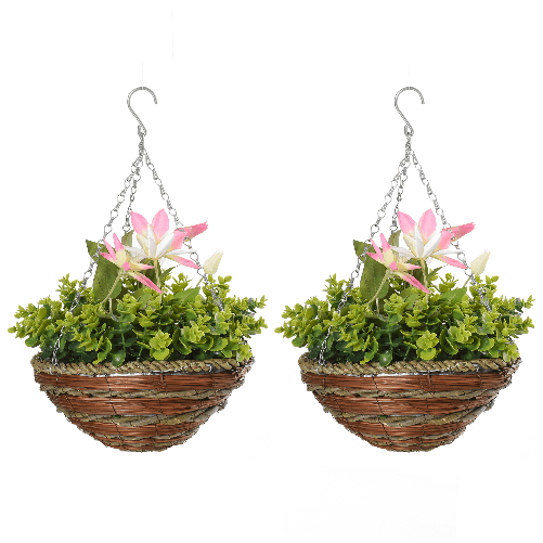 Outsunny-Pianta-Artificiale-di-Clematide-Set-2-Pezzi-con-Gancio-Catena-e-Vaso-Inclusi--30-x-32A-cm