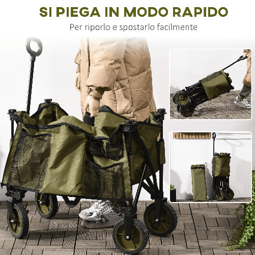 Outsunny-Carrello-da-Giardino-125L-Pieghevole-con-Maniglia-e-5-Sacche-108x55x93-cm-Verde