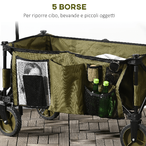 Outsunny-Carrello-da-Giardino-125L-Pieghevole-con-Maniglia-e-5-Sacche-108x55x93-cm-Verde
