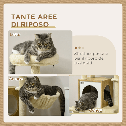 PawHut-Albero-per-Gatti-con-Casetta-Tiragraffi-per-Gatti-Posatoio-e-Paletto-48-5x48-5x141-5-cm-Beige