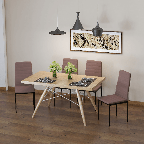 HOMCOM-Set-4-Sedie-Imbottite-per-Soggiorno-o-Sala-da-Pranzo-Sedie-da-Cucina-Moderne-in-Metallo-e-Tessuto-Cachi