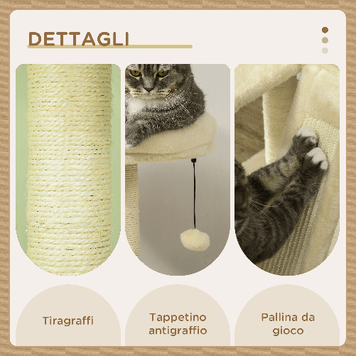PawHut-Albero-per-Gatti-con-Casetta-Tiragraffi-per-Gatti-Posatoio-e-Paletto-48-5x48-5x141-5-cm-Beige
