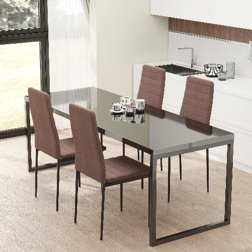 HOMCOM-Set-4-Sedie-Imbottite-per-Soggiorno-o-Sala-da-Pranzo-Sedie-da-Cucina-Moderne-in-Metallo-e-Tessuto-Cachi
