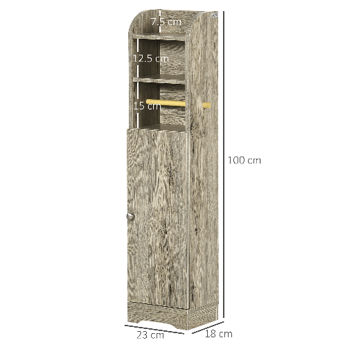 kleankin-Mobile-Bagno-in-Truciolato-con-2-Ripiani-e-Armadietto-a-2-livelli-23x18x100cm-Grigio