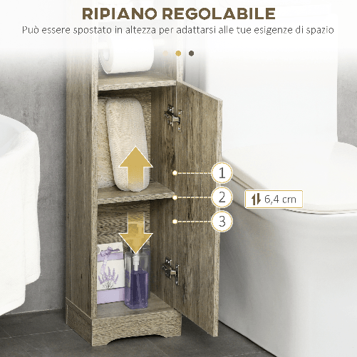 kleankin-Mobile-Bagno-in-Truciolato-con-2-Ripiani-e-Armadietto-a-2-livelli-23x18x100cm-Grigio
