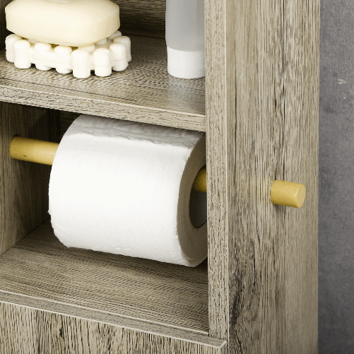 kleankin-Mobile-Bagno-in-Truciolato-con-2-Ripiani-e-Armadietto-a-2-livelli-23x18x100cm-Grigio