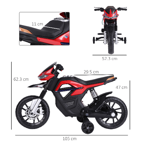 HOMCOM-Moto-Elettrica-per-Bambini-da-6V-con-Rotelle-Fari-e-Musica-in-PP-e-Metallo-105x52-3x62-3-cm-Rosso