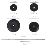 HOMCOM-Set-Bilanciere-e-Dischi-66kg-con-2-Manubri-Pesi-Bilanciere-Palestra-Manubri-con-14-Dischi-in-Acciaio-e-Plastica