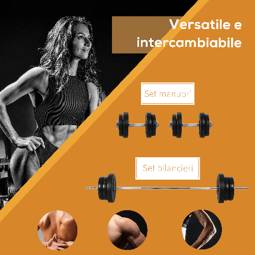 HOMCOM-Set-Bilanciere-e-Dischi-66kg-con-2-Manubri-Pesi-Bilanciere-Palestra-Manubri-con-14-Dischi-in-Acciaio-e-Plastica