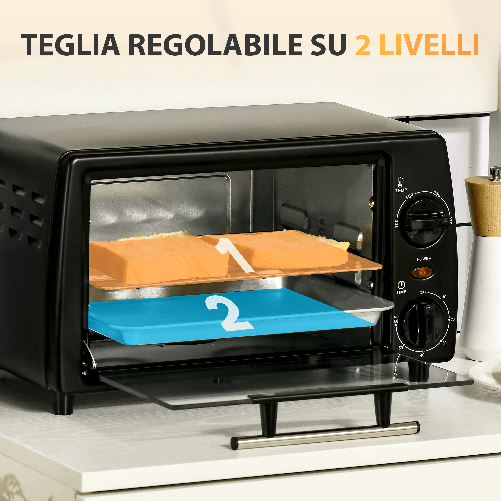 HOMCOM-Fornetto-Elettrico-10L-con-Temperatura-Regolabile-e-Timer-750W-36-5x26x22-cm-Nero