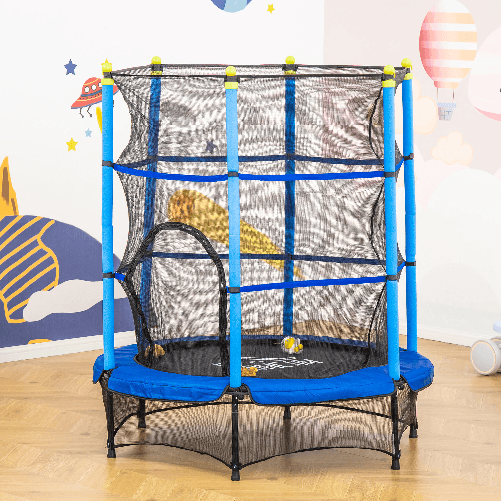 HOMCOM-Tappeto-Elastico-per-Bambini-3-6-Anni-con-Rete-Bordo-Imbottito-e-Corde-Elastiche-Trampolino-da-Giardino--140x160cm-Blu-e-Nero
