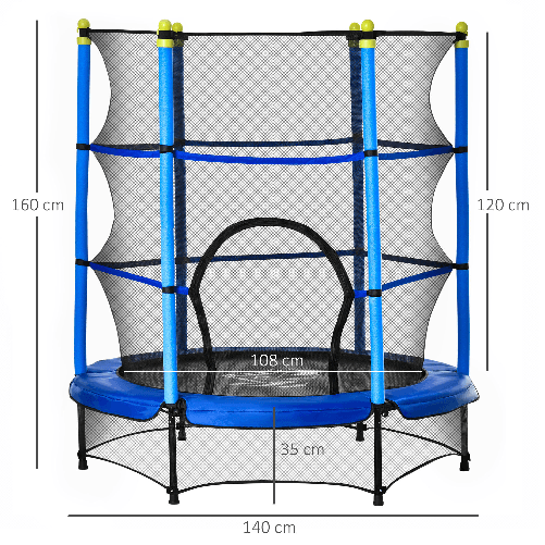 HOMCOM-Tappeto-Elastico-per-Bambini-3-6-Anni-con-Rete-Bordo-Imbottito-e-Corde-Elastiche-Trampolino-da-Giardino--140x160cm-Blu-e-Nero