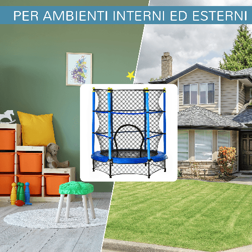 HOMCOM-Tappeto-Elastico-per-Bambini-3-6-Anni-con-Rete-Bordo-Imbottito-e-Corde-Elastiche-Trampolino-da-Giardino--140x160cm-Blu-e-Nero