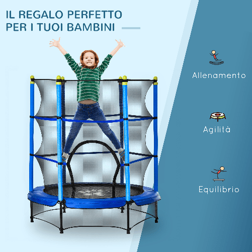 HOMCOM-Tappeto-Elastico-per-Bambini-3-6-Anni-con-Rete-Bordo-Imbottito-e-Corde-Elastiche-Trampolino-da-Giardino--140x160cm-Blu-e-Nero