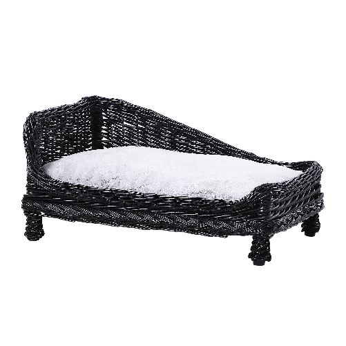 PawHut-Lettino-per-cani-Animali-Domestici-Chaise-Longue-in-Vimini-con-Cuscino-Nero