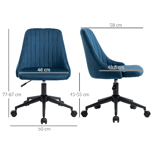 Vinsetto-Sedia-da-Ufficio-in-Velluto-Blu-con-Altezza-Regolabile-Sedia-Ergonomica-Girevole-a-360--e-Ruote-50x58x77-87cm