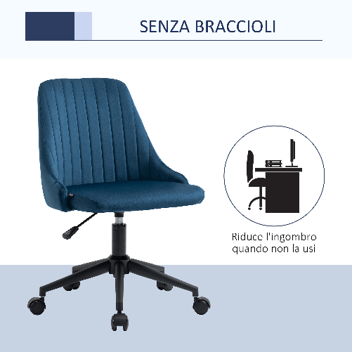 Vinsetto-Sedia-da-Ufficio-in-Velluto-Blu-con-Altezza-Regolabile-Sedia-Ergonomica-Girevole-a-360--e-Ruote-50x58x77-87cm