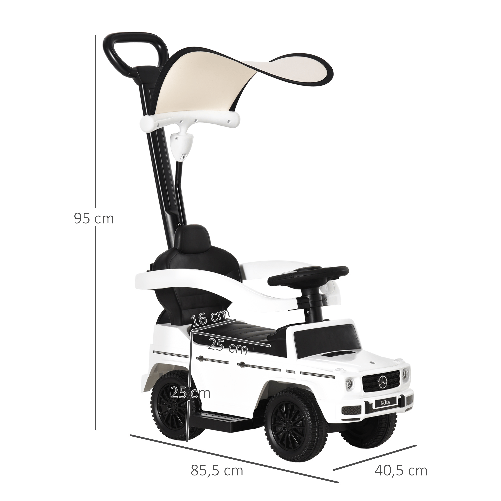 HOMCOM-Macchina-a-Spinta-per-Bambini-Macchina-Giocattolo-Cavalcabile-Passeggino-con-Tettuccio-Mercedes-Benz-G350-Bianco