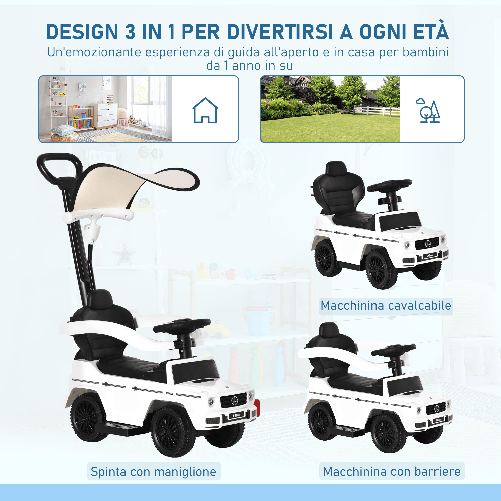 HOMCOM-Macchina-a-Spinta-per-Bambini-Macchina-Giocattolo-Cavalcabile-Passeggino-con-Tettuccio-Mercedes-Benz-G350-Bianco