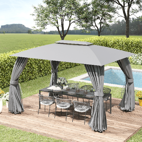 Outsunny-Gazebo-da-Giardino-4x3m-con-Doppio-Tettuccio-Pareti-in-Poliestere-e-Struttura-in-Acciaio-Grigio