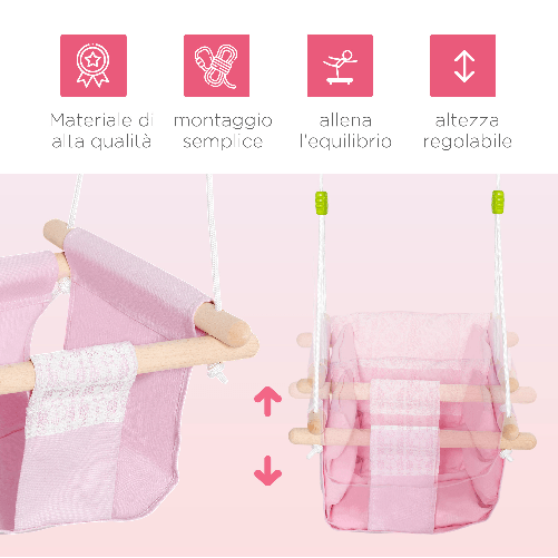 Outsunny-Seggiolino-Altalena-per-Bambini-in-Tessuto-e-Legno-con-Cuscino-40x40x180cm-Rosa