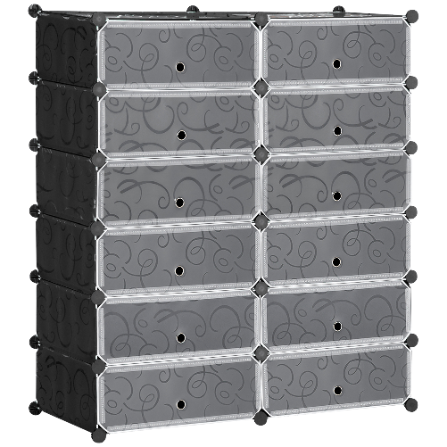 HOMCOM-Mobile-Scarpiera-Modulare-Salvaspazio-12-Cubi-45x35x16-cm-in-Acciaio-e-PP-Nero-e-Bianco