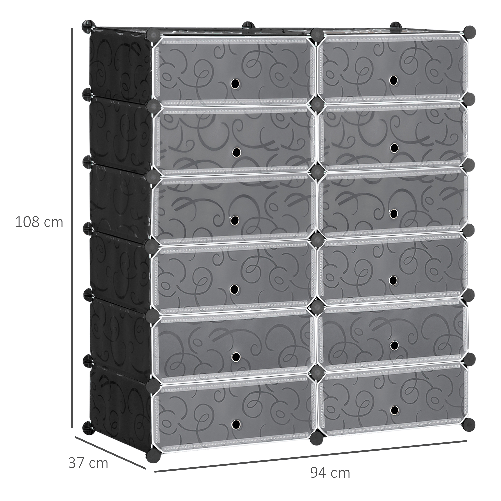 HOMCOM-Mobile-Scarpiera-Modulare-Salvaspazio-12-Cubi-45x35x16-cm-in-Acciaio-e-PP-Nero-e-Bianco