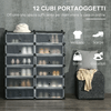 HOMCOM-Mobile-Scarpiera-Modulare-Salvaspazio-12-Cubi-45x35x16-cm-in-Acciaio-e-PP-Nero-e-Bianco