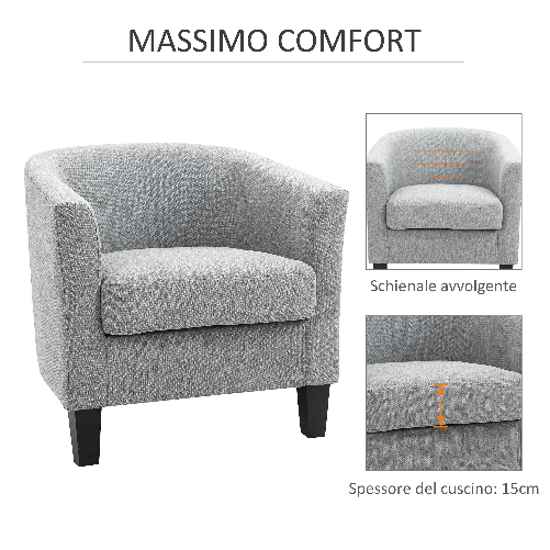 HOMCOM-Poltrona-Moderna-Imbottita-con-Seduta-Profonda-Poltroncina-da-Camera-e-Soggiorno-75x72x74cm-Grigio
