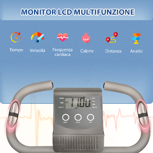 HOMCOM-Cyclette-Pieghevole-2-in-1-Resistenza-Magnetica-Regolabile-8-Livelli-Bici-da-Fitness-con-Sensore-di-Frequenza-Cardiaca-Elastici-per-Braccia-Schermo-LCD-Volano-2-5kg-Grigio