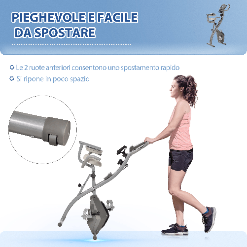 HOMCOM-Cyclette-Pieghevole-2-in-1-Resistenza-Magnetica-Regolabile-8-Livelli-Bici-da-Fitness-con-Sensore-di-Frequenza-Cardiaca-Elastici-per-Braccia-Schermo-LCD-Volano-2-5kg-Grigio