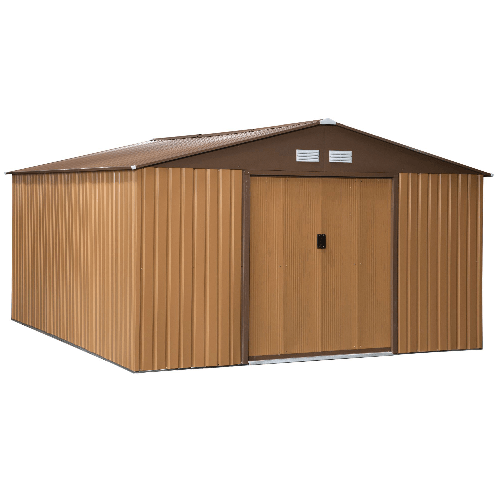Outsunny-Casetta-da-Giardino-con-2-Porte-Scorrevoli-e-4-Prese-d-Aria-in-Acciaio-e-PP-340x386x200cm-Giallo