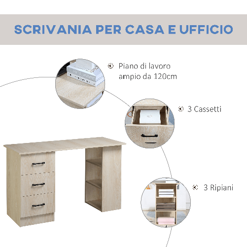 HOMCOM-Scrivania-PC-Moderna-per-Camera-con-3-Cassetti-e-3-Scaffali-in-Legno-per-Casa-e-Ufficio-120x49x72cm